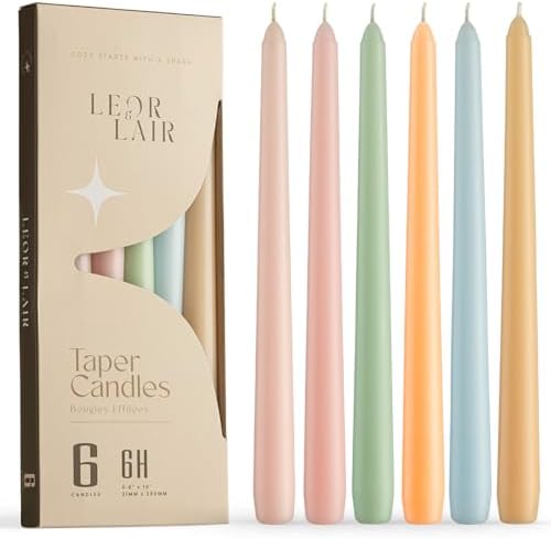 Leor & Lair Pastel Taper Candles, 6 Pack, 10" Tall Candlesticks, Unscented by LeorLair