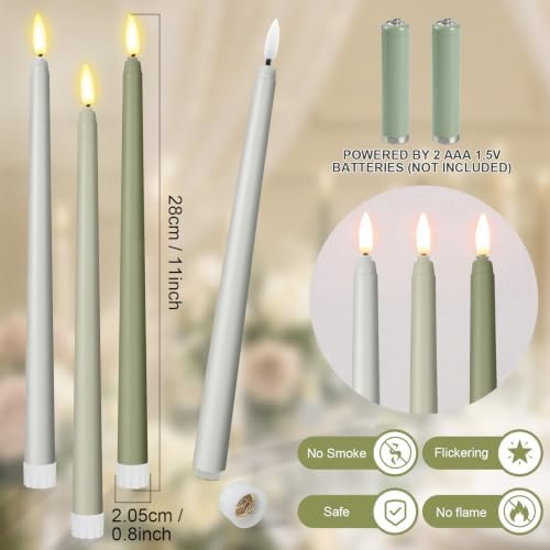 Macarrie 24 Packs Flameless Taper Candles Battery LED 11",Sage Green - Image 3