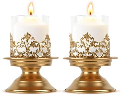 Gothic Hurricane Candle Holders for Pillar Candles, 2PCS, S+S, Gold by HiSnug