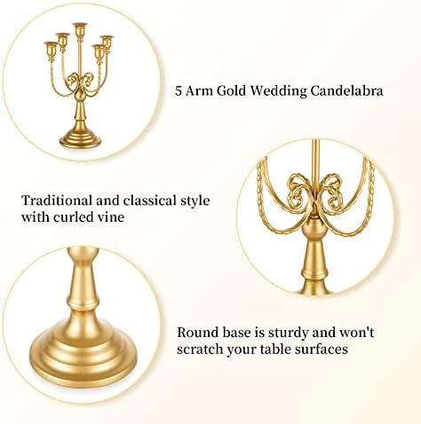 Romadedi Gold 5 Arm 11.8" Candelabra Candle Holders, Set of 2 - Image 6