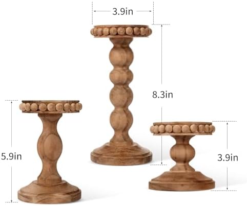 Mumufy 3 Set Wooden Candle Holders for Pillar Candles, Pine Brown, Small - Image 2