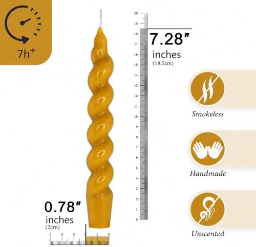 7.5 Inches Spiral Taper Candles Colorful Twisted Candle Dripless Long Candles, Handmade Candlesticks for Wedding Dinner Decor, Set of 4(Mustard Yellow) - Image 2