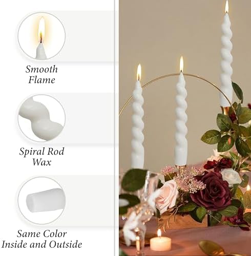 7.5 Inches Spiral Taper Candles Colorful Twisted Candle Dripless Long Candles, Handmade Candlesticks for Wedding Dinner Decor, Set of 4(White) - Image 3