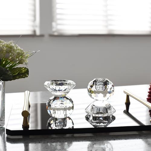 Reversible Crystal Candle Holders Pack of 2, Clear Tealight or Taper Candlesticks, Table Centerpiece Home Decor for Wedding, Dining, Party(3.1in Tall) - Image 3