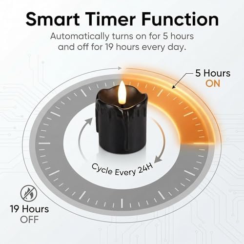 Black Dripping Wax Halloween Flameless Votive Candles with Timer Batteries - Image 3