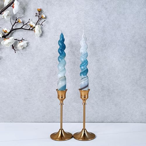 NJAO HOO Candlesticks 7.5 in Spiral Taper Candles Twisted Candle Sticks Hand Printing Marble Candlesticks for Home Garden Decor Simple Modern, 2Pcs - Image 2