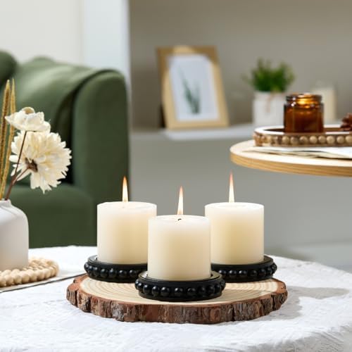 Set of 3 Black Wooden Candle Holder Plate Stand for Pillar Candles - Image 6