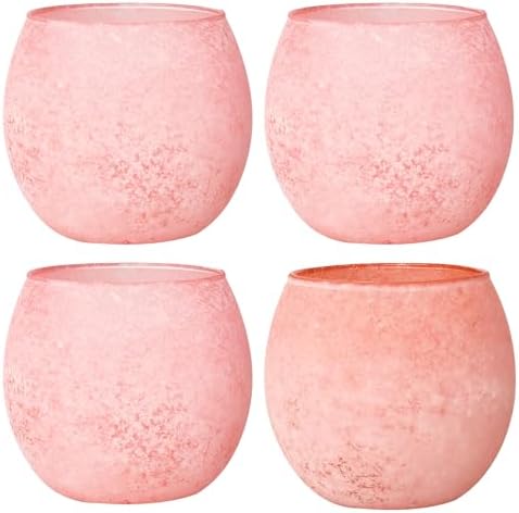 Blush Pink Glass Candle Holders Set of 4, Vintage Frosted Votive Candle Holders for Mother's Day, Romantic Tealight Candle Holders for Wedding Table Centerpieces, Aesthetic Pink Decor for Home Office by SHMILMH