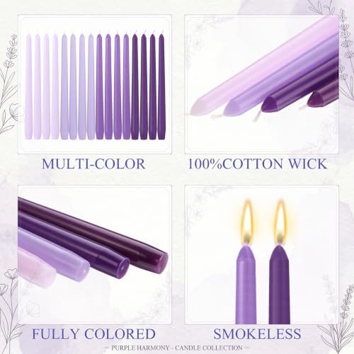 MTLEE 32 Pcs 10 Inch Long Taper Candle Stick Smokeless, Gradient Purple - Image 3