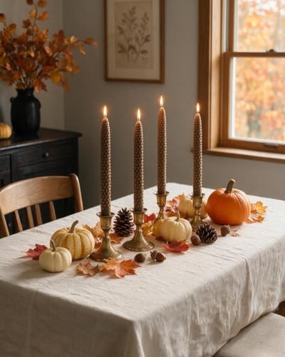 10 Inch Fall Brown Taper Candles Christmas Pinecone Candles Smokeless Unscented Candlestick for Thanksgiving Christmas Winter Holiday Decoration-4Pack - Image 4