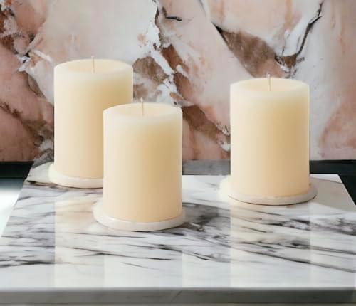 Mister Candle Dripless Unscented Ivory Pillar Candles, Set of 3 Hand Poured Solid Color Non-Scented Candles for Home Decor, Premium Wax, 60 Hr Burn Time - 3x4 Inch, Ivory - Image 5