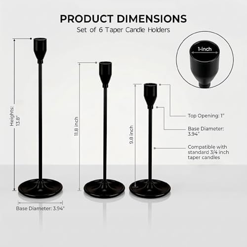 Black Candlestick Holders Set of 6, Metal Taper Candle Holders - Image 2