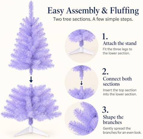 3FT Artificial Christmas Tree with Tinsel and String Lights – Tabletop Small Xmas Tree for Desk, Office, or Small Spaces – Full Branches, Easy Assembly, Holiday Decoration (Lavender Tinsel) - Image 7