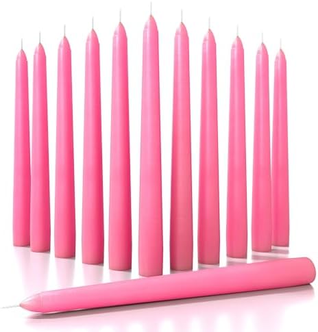 CANDWAX 8 inch Pink Taper Candles Set of 12 - Unscented Smokeless Dripless Tall Candlesticks - Perfect as Easter Candles and for Holidays, Ordinary Dinners and Special Occasions - Pink Candle Sticks by CANDWAX