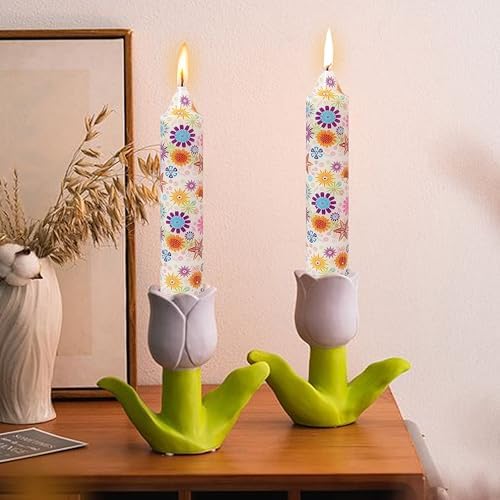 7 inch Short Candle Floral Candle Sticks Printed Candlestick Handmade Unscented Taper Candle 4 Pack Sunflower Tapered Candles for Home Dinner Wedding Holiday - Image 4