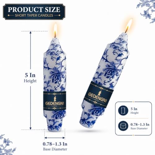Blue White Floral Taper Candles 5 Inch, 4 Pack Chinoiserie Decor - Image 3
