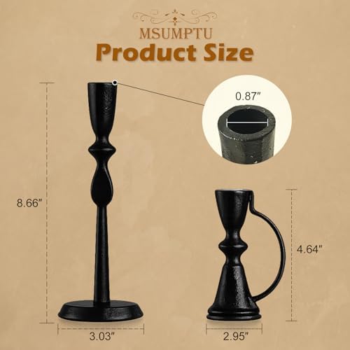 Candle Sticks Holder Decor, Set of 2 Vintage Black Candle Holders, Modern Decorative Tapered Candlestick Holders Centerpiece for Dining Table Centerpiece, Wedding, Party Decor - Image 3