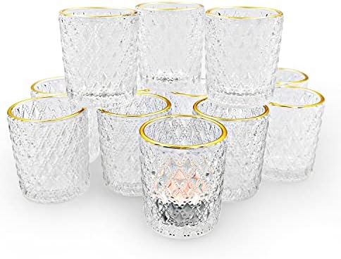 SHMILMH Clear Votive Candle Holders, Glass Tealight Candle Holders Bulk with Rim for Wedding Table Centerpiece Birthday Party Thanksgiving Decor, Set of 12 by SHMILMH