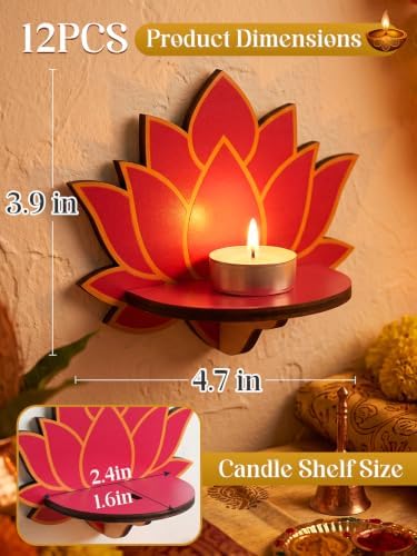 Alphatool 12 Pcs Lotus Wall Diya Holders for Home Pooja Decor - Image 2