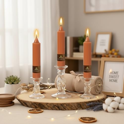 Earth Tone Short Chunky Taper Candles 7 Inch Pumpkin Color Candlesticks Fat Candles Handmade Clean Burning Unscented Candles for Fall Harvest Halloween Thanksgiving Dinners Parties and Home Décor - Image 2