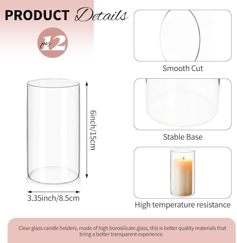 12Pack Glass Cylinder Vases for Centerpieces 6 Inch, Flower Vase for Wedding Decorations, Floating Candle Holder Vase Bulk,Glass Hurricane Candle Holders for Table Shelf, Party, Home Decor - Image 2