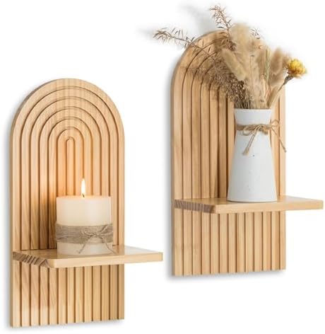 Boho Wall Decor Set of Two: Wood Wall Candle Holder by Walasis
