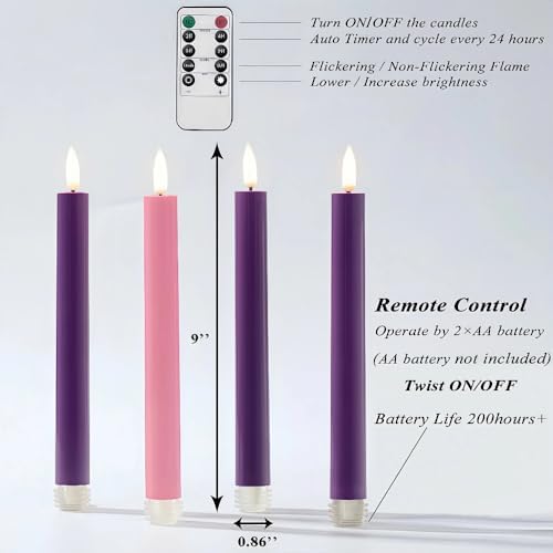 Simplelight Advent Candles, Purple & Pink, Remote, Timer, 9 Inch - Image 2