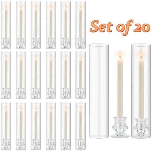 Hurricane Glass Candle Holders, Set of 20 Candlestick Holders for Taper Candles with 11.8" Tall Windproof Cylinder Cover Candle Stand Bulk for Table Centerpieces on Wedding Birthday Housewarming Decor - Image 7
