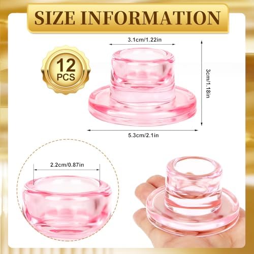 12 PCS Glass Taper Candle Holders Bulk Pink Candlestick Holders Clear Short Tapered Candle Stick Holder Decor Set for Table Centerpiece Wedding Party Advent Christmas Home Decorations - Image 2