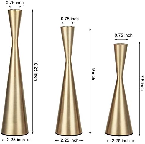 Vixdonos Brass Gold Taper Candlestick Holders Metal Candle Holders Set of 3 Table Mantel Decorative Candle Stand for Wedding, Dinning, Party,Home Decor (Gold) - Image 2