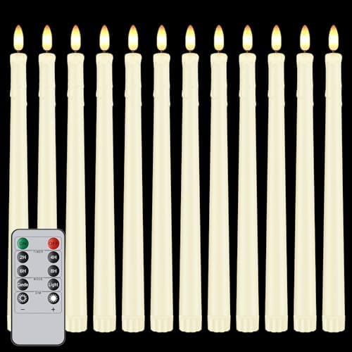 12 Pcs Flickering Flameless LED Taper Candles, Wedding Decor, Ivory by Unknown