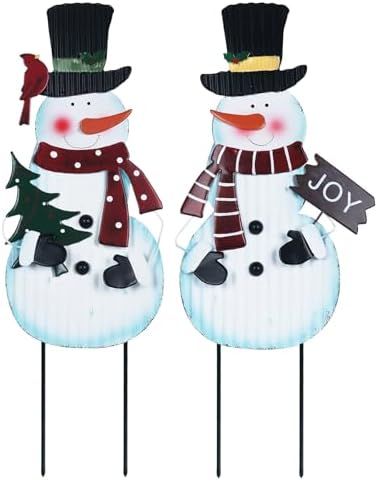 Outdoor Christmas Decorations for Home, 2 Pcs Metal Snowman Decorative Garden Stakes with Joy for Christmas Decor, Yard Signs for Garden Home Lawn Patio by HOGARDECK