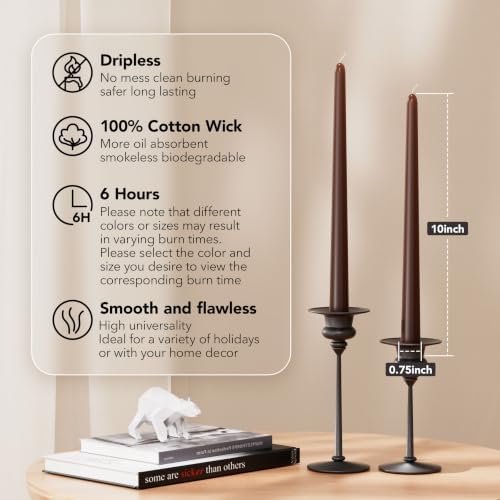 New Burning Formula Unscented Dripless 10-Inch Taper Candles Set of 12 - Cocoa Brown, for Wedding, Dinner - Smokeless, Long Burning - Hand Poured, Colored Tall Candlesticks - Marrón Cacao - Image 2