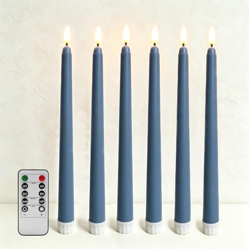 Dusty Blue Flameless Taper Candles with Remote Timer Set of 6 by Ni-JASW