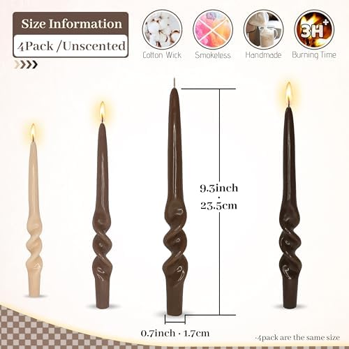 Unscented Spiral Candles Smokeless Gradient Brown Tapered Candle 9.5 Inch Handmade Long Twisted Candles for Wedding Home Decor Party - Image 5