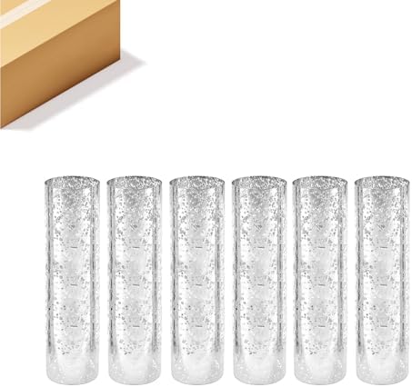 WGVI Hurricane Candle Holder Sleeve, W: 4", Ht: 16", Silver Speckled Glass Cylinder Open Both Ends, Chimney Tube Shade, 6 Pieces by WGVInternational-OpusGlassware