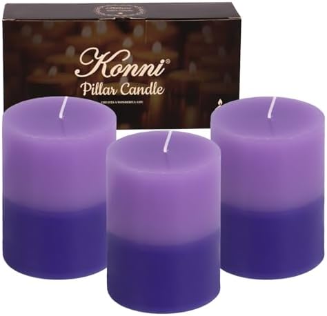 KONNI Layered Pillar Candles Set of 3, 2.8"x 4" Table Decor Purple by KAMMAK