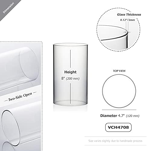 WGVI Clear Hurricane Candle Holder Sleeve, Wide 4.7", Height 8", 6 Pieces, Hurricane Vase, Glass Cylinder Open Ended Chimney Shade Tube For Pillar and Tapered Candleholder, Flame Cover. - Image 2