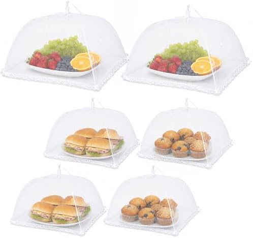 Simply Genius Mesh Food Covers for Outdoors - 2 Jumbo (39x24 in) & 4 Large (17x17 in), White Collapsible 6-Pack - Pop-Up Reusable Food Nets & Tents for Outdoor Serving & Picnics with Bug Protection by SimplyGenius