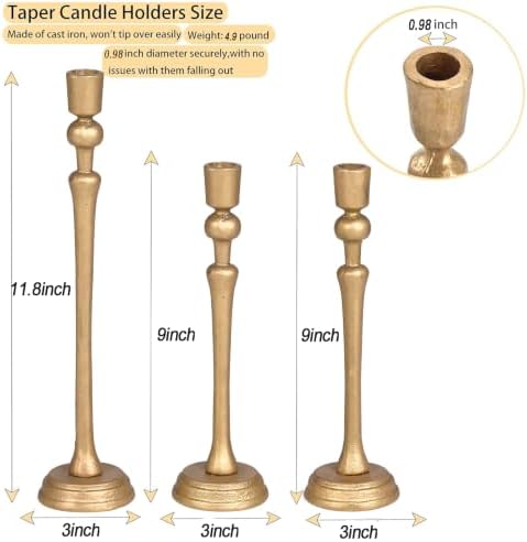 Gold Candlestick Holders,Antique Brass Iron Taper Candle Holder Set of 3 - Image 3