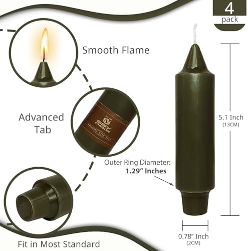 NJAO HOO Olive Green Short Taper Candle 5 Inch Candlesticks Unscented Dripless Tapered Candle Set for Home Decor Christmas Party Dinner Candles, 4 Pack - Image 3