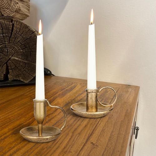 Vintage Iron Taper Candle Holder Set of 2 Antique Brass Candlestick Holders - Image 4