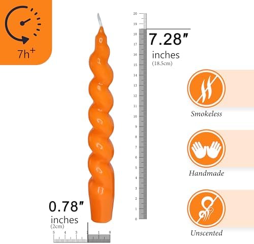 7.5 Inches Spiral Taper Candles Colorful Twisted Candle Dripless Long Candles, Handmade Candlesticks for Wedding Dinner Decor, Set of 4(Orange) - Image 2