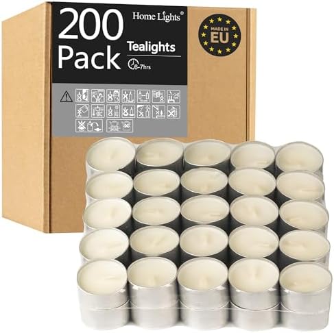 Unscented White Tealight Candles -200 Packs, 6 to 7 Hour Burn Time Smokeless Tea Light Candles, Mini Votive Paraffin Candles with Cotton Wicks for Shabbat, Weddings, Christmas, Home Decor by HomeLights