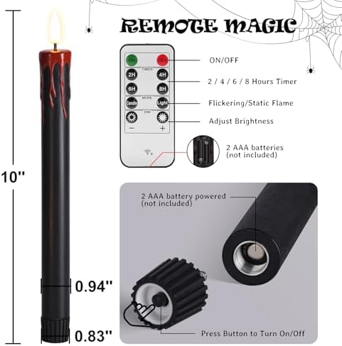 Black Bleeding Halloween Flameless Taper Candles with Remote Set of 6 - Image 2