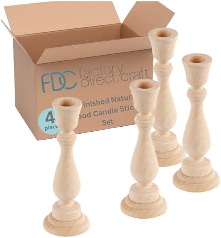 Unfinished Natural Wood Candle Sticks Set by Factory Direct Craft - Set of 4 Wooden Candle Holders for DIY Crafts and Decorating Made in USA (Sizes 6-3/4"H) by FactoryDirectCraft
