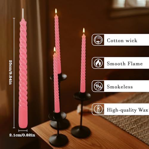 12-Pack Pink Spiral Taper Candles – 10 Inch Elegant Dripless & 10-Hour Burn – Long-Lasting Decorative Candles for Weddings, Birthdays, Parties, Church, Home Decor & Romantic Dinners - Image 6