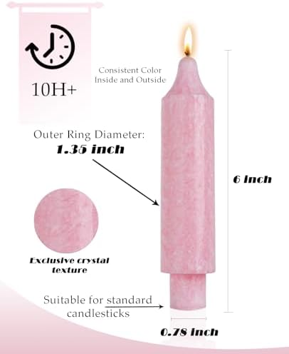 Pink Crystal Short Taper Candle Sticks Dripless Tapered Candles for for Holiday Wedding Party Wax Unscented Dinner 6 inch Set of 4 - Image 4