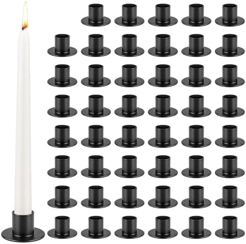 48Pcs Black Metal Taper Candle Holders Set - 2"×1" Elegant Bulk Heavy Base Candlestick Centerpieces for Table Decor, Wedding, Anniversary, Dinner Party by kehail