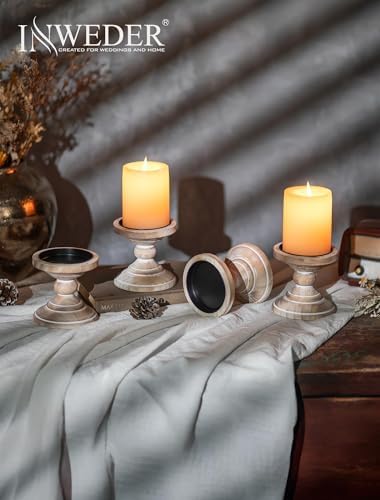 Wood Pillar Candle Holder: Rustic Distressed White Candle Stand - Image 3